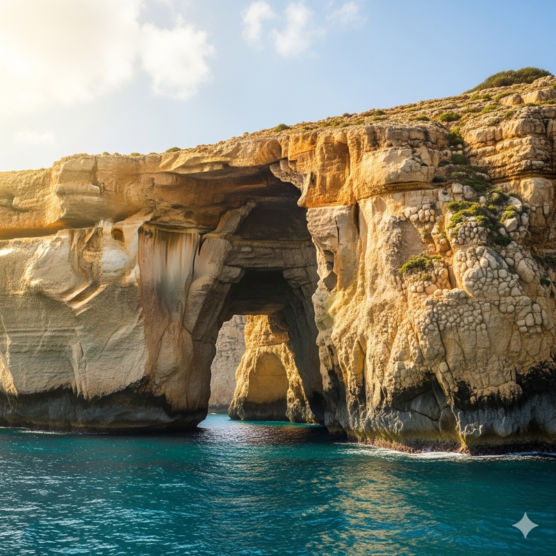 Coralline Limestone Cliffs a "Okna" na jihu Malty