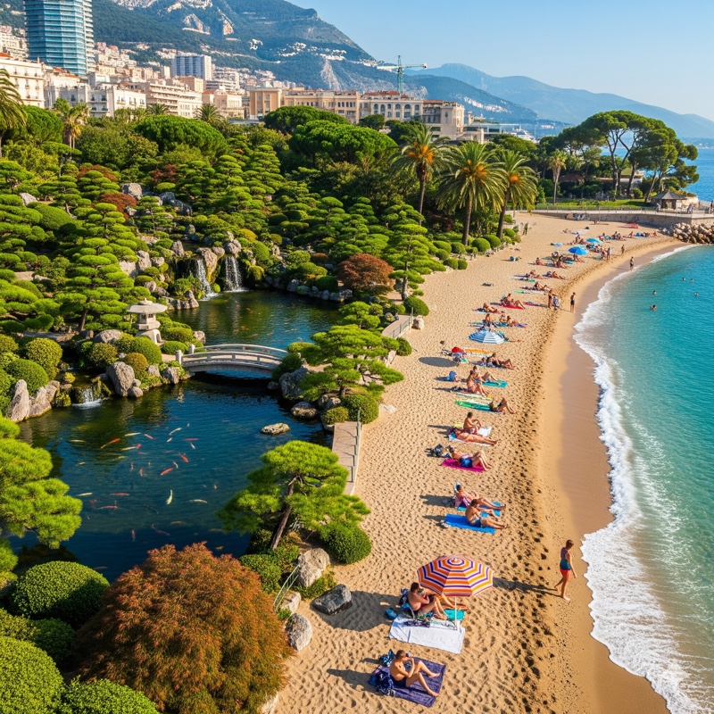 Plage du Larvotto (Východní Konec) & Japonská Zahrada